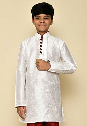 Solid Color Dupion Silk Kurta in Cream