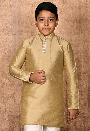 Solid Color Dupion Silk Kurta in Dark Beige