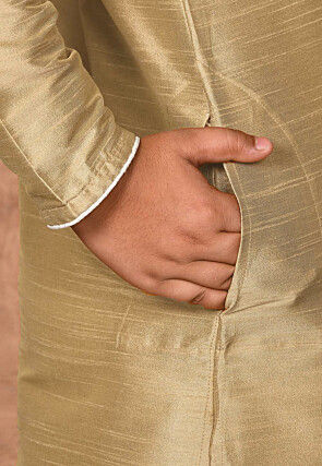 Solid Color Dupion Silk Kurta in Dark Beige
