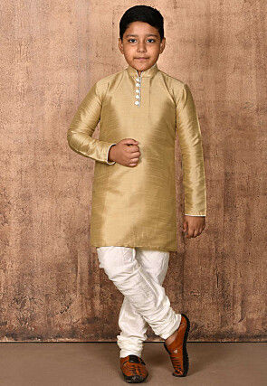 Solid Color Dupion Silk Kurta in Dark Beige