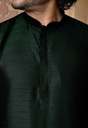 Solid Color Dupion Silk Kurta in Dark Green