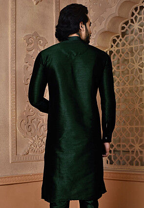 Solid Color Dupion Silk Kurta in Dark Green