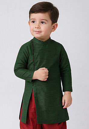 Solid Color Dupion Silk Kurta in Dark Green