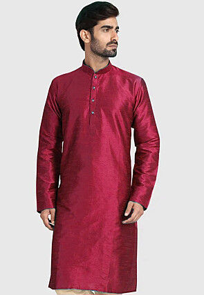 Solid Color Dupion Silk Kurta in Fuchsia