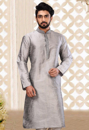 Solid Color Dupion Silk Kurta in Grey