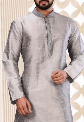 Solid Color Dupion Silk Kurta in Grey