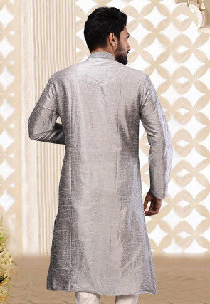 Solid Color Dupion Silk Kurta in Grey