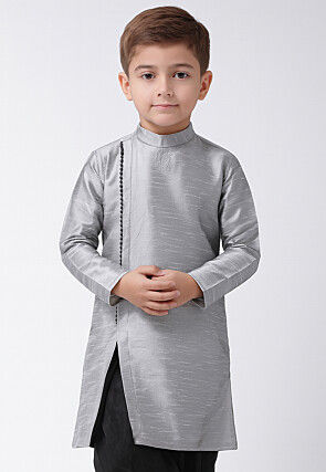 Solid Color Dupion Silk Kurta in Grey