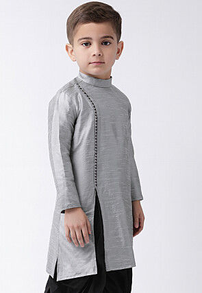 Solid Color Dupion Silk Kurta in Grey