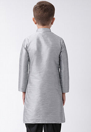 Solid Color Dupion Silk Kurta in Grey