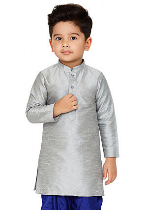 Solid Color Dupion Silk Kurta in Grey