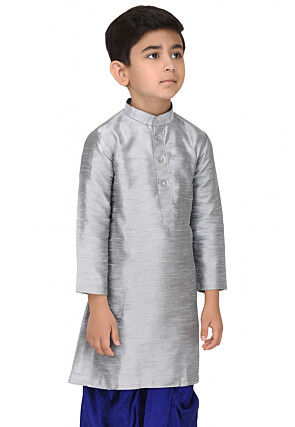 Solid Color Dupion Silk Kurta in Grey