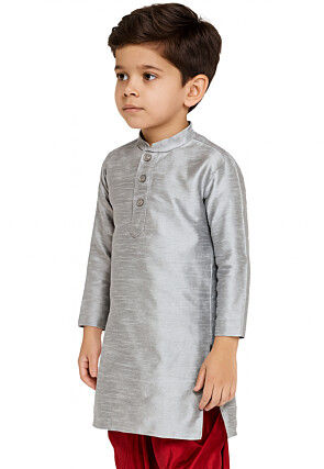 Solid Color Dupion Silk Kurta in Grey