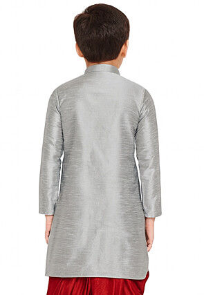 Solid Color Dupion Silk Kurta in Grey