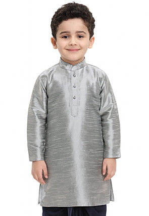 Solid Color Dupion Silk Kurta in Grey
