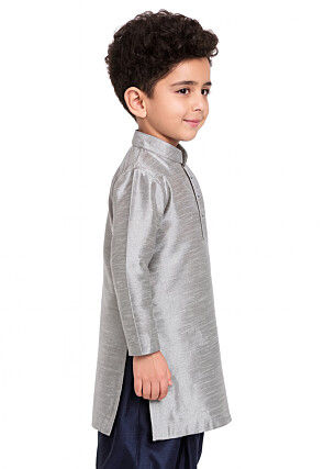 Solid Color Dupion Silk Kurta in Grey