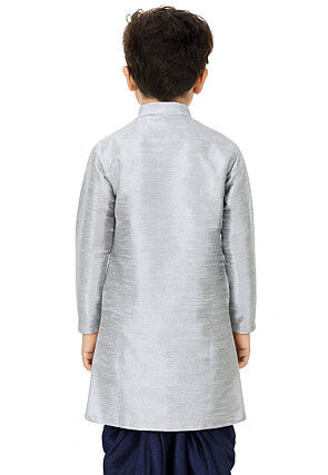 Solid Color Dupion Silk Kurta in Grey