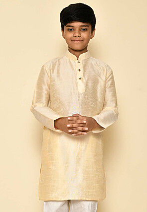 Solid Color Dupion Silk Kurta in Light Beige