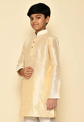 Solid Color Dupion Silk Kurta in Light Beige