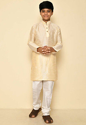 Solid Color Dupion Silk Kurta in Light Beige