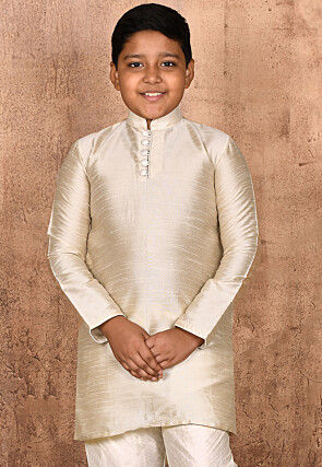 Solid Color Dupion Silk Kurta in Light Beige