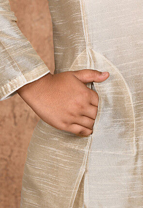 Solid Color Dupion Silk Kurta in Light Beige
