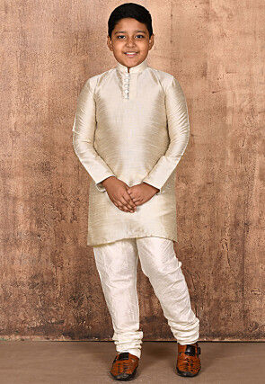 Solid Color Dupion Silk Kurta in Light Beige