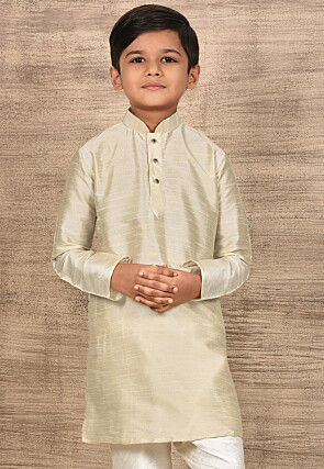 Solid Color Dupion Silk Kurta in Light Beige