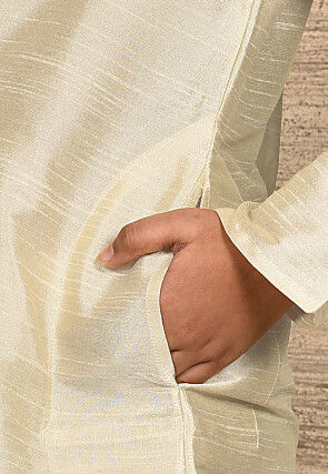 Solid Color Dupion Silk Kurta in Light Beige
