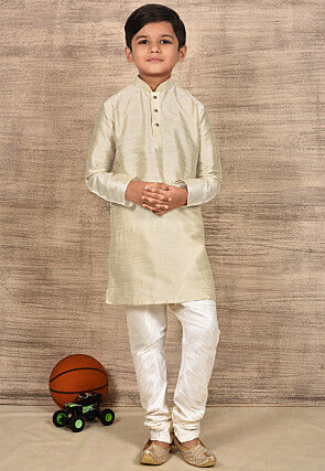 Solid Color Dupion Silk Kurta in Light Beige