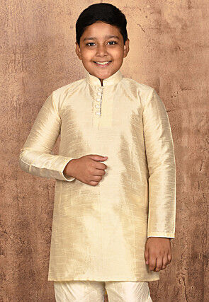 Solid Color Dupion Silk Kurta in Light Beige