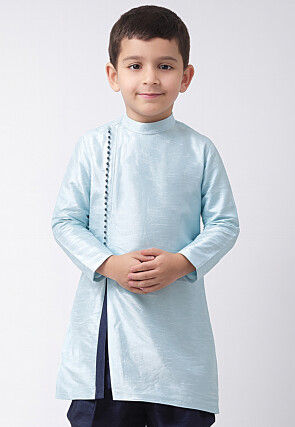 Solid Color Dupion Silk Kurta in Light Blue