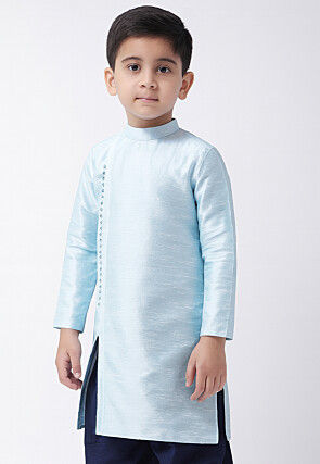 Solid Color Dupion Silk Kurta in Light Blue