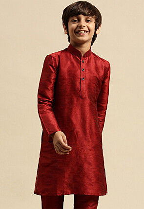 Solid Color Dupion Silk Kurta in Maroon