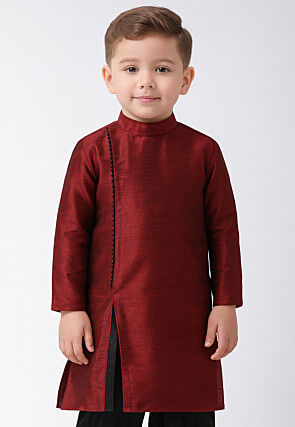 Solid Color Dupion Silk Kurta in Maroon