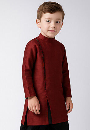 Solid Color Dupion Silk Kurta in Maroon