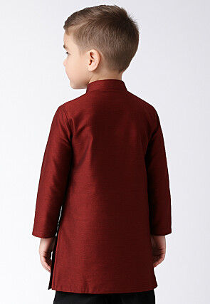 Solid Color Dupion Silk Kurta in Maroon