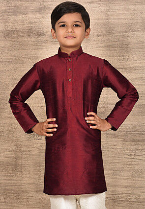 Solid Color Dupion Silk Kurta in Maroon