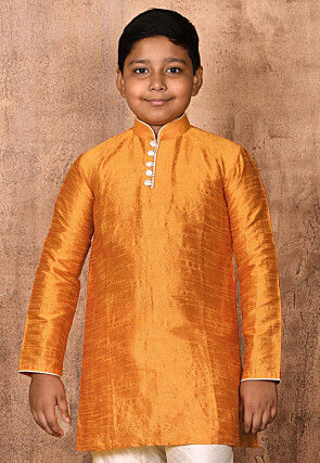 Solid Color Dupion Silk Kurta in Mustard
