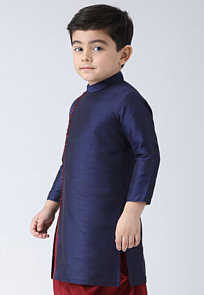 Solid Color Dupion Silk Kurta in Navy Blue