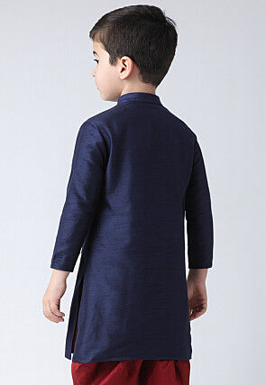 Solid Color Dupion Silk Kurta in Navy Blue