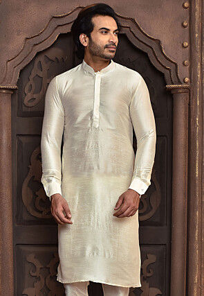 Solid Color Dupion Silk Kurta in Off White
