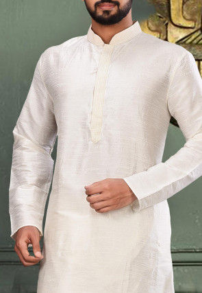 Solid Color Dupion Silk Kurta in Off White