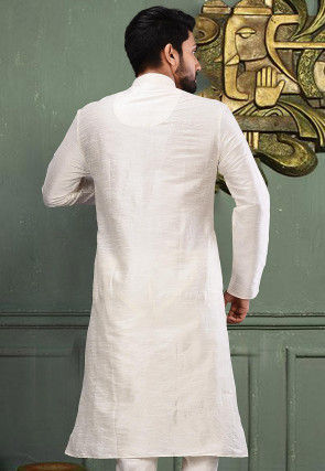 Solid Color Dupion Silk Kurta in Off White