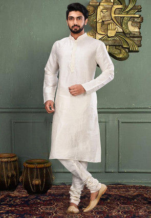 Solid Color Dupion Silk Kurta in Off White