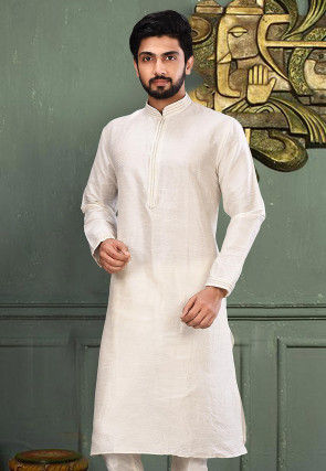 Solid Color Dupion Silk Kurta in Off White
