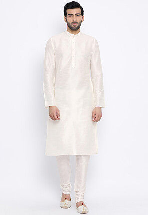 Solid Color Dupion Silk Kurta in Off White