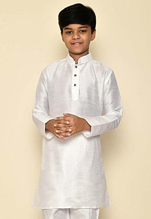 Solid Color Dupion Silk Kurta in Off White