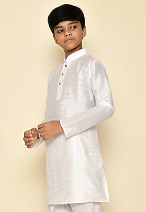 Solid Color Dupion Silk Kurta in Off White