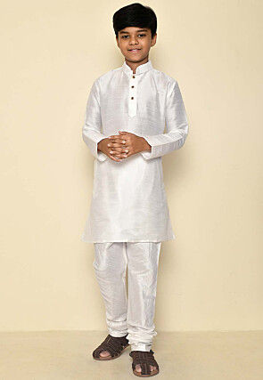 Solid Color Dupion Silk Kurta in Off White